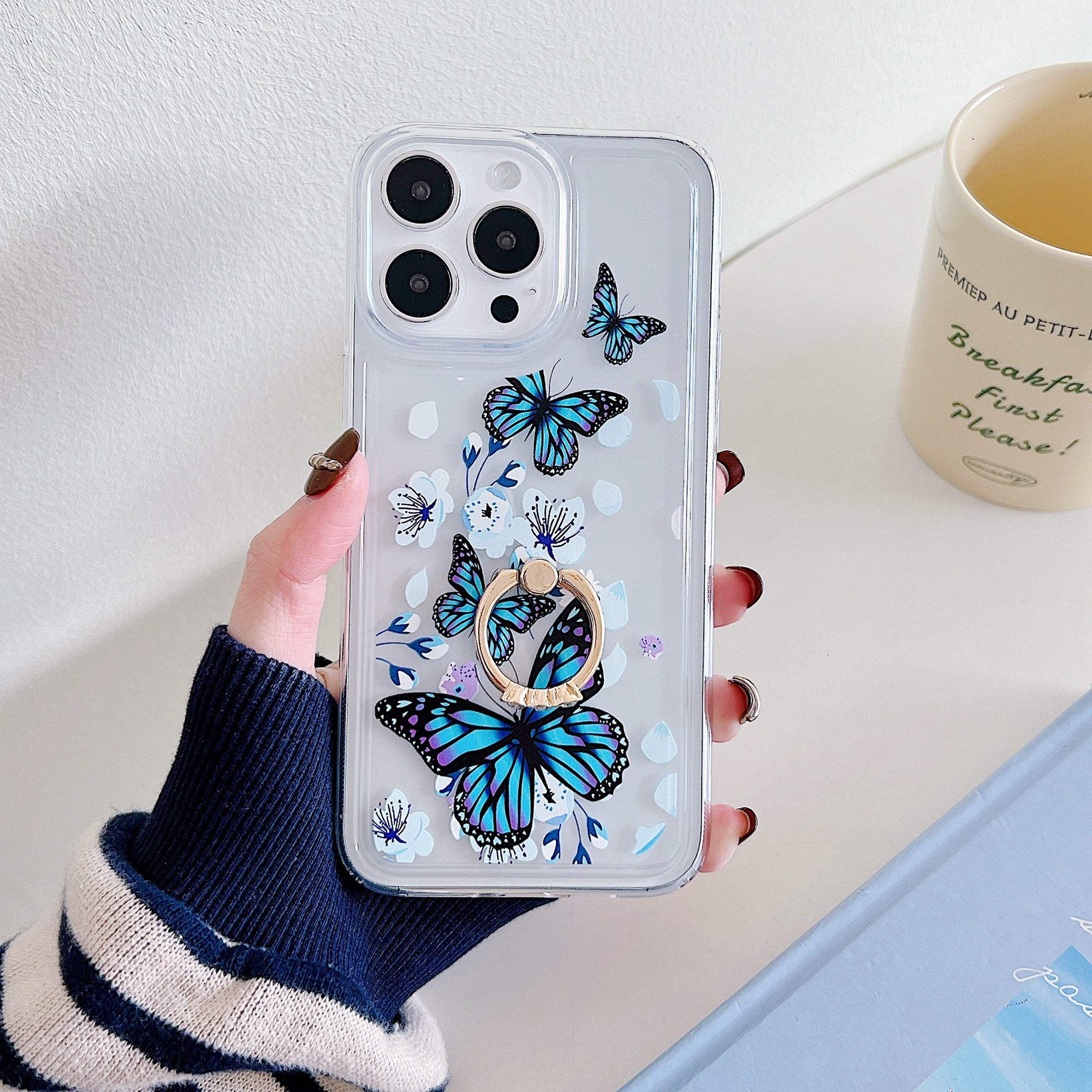 For iPhone 15 Pro Case Butterfly Pattern Printing TPU Airbag Phone Cover with Kickstand For iPhone 15 Pro Case Butterfly Pattern Printing TPU Airbag Phone Cover with Kickstand